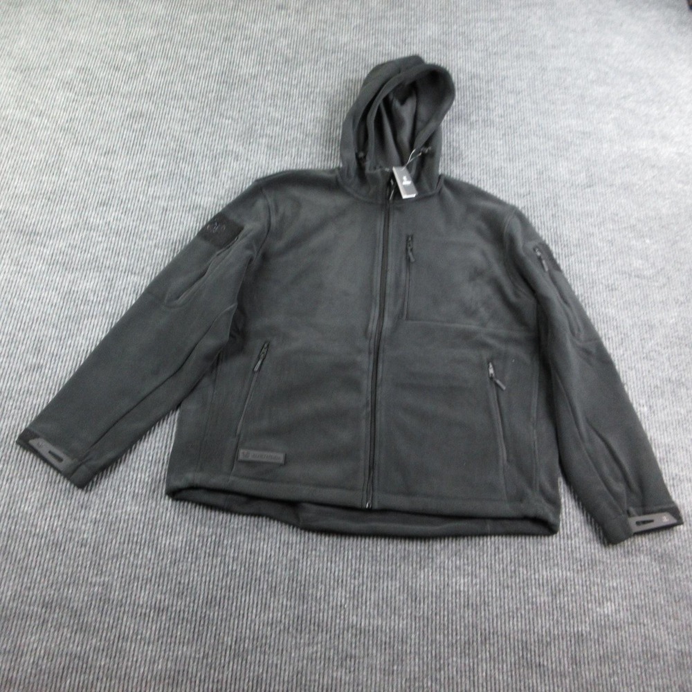 BAERskin Jacket Mens 2XL Black Hooded Fleece Full Zip Zippered Pockets NWT